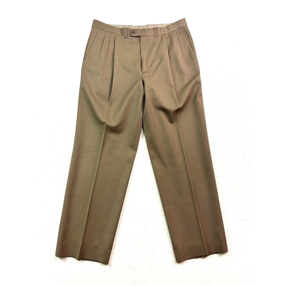 vtg Zanella Italy 38x32 Brown Tan Pleated Dress Suit Pants 100% Wool High Waist